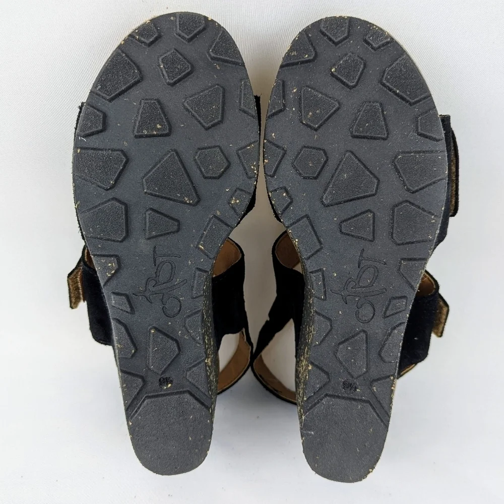 OTBT Peasant Wedge Platform Slingback Sandal Suede Leather Black 9.5M NIB